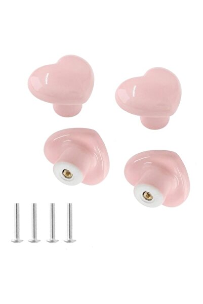 Generic Heart-Shaped Ceramic Cabinet Knobs, 40mm x 36mm, Pink, Set of 4, Draw...