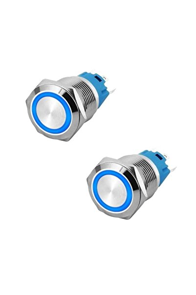 Generic 2Pcs - 19mm Stainless Steel Momentary Push Button Switch with Blue LE...