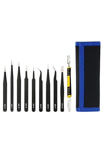 Generic 10 Pcs Antistatic Multifunctional Tweezer Set Antistatic Stainless St...