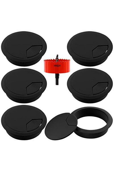 Generic Glarks 6Pcs Black Desk Grommet 3-1/6inch Desk Adjustable Cable Hole C...