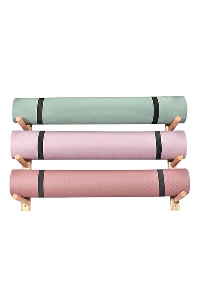 Generic Wall Mounted Yoga Mat Holder, Wooden Rack, 3-Tier Storage Organizer, ...