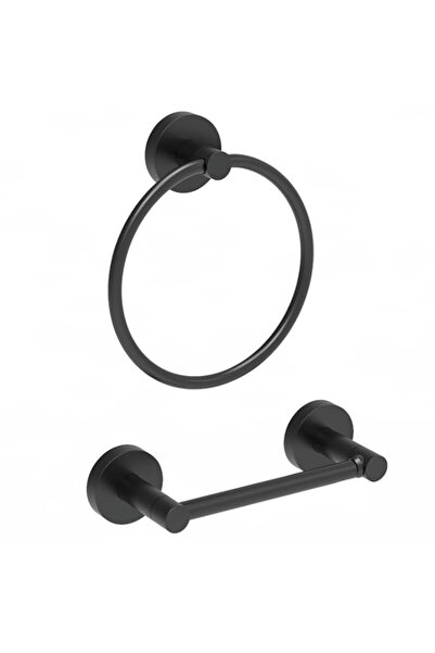 Generic Bathroom Hardware Set 2 Piece-Black Towel Ring and Toilet Paper Holde...