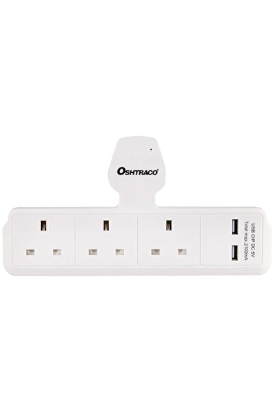 Generic Oshtraco 3 Way Multiple Socket with USB Port, White
