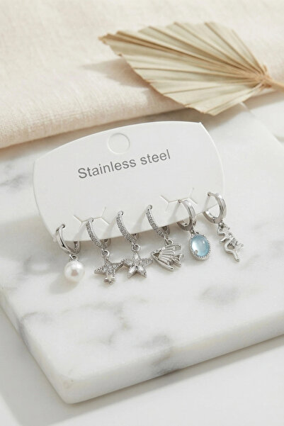 shopwave 316L Steel Silver Color Fish and Sea Concept Earring Set