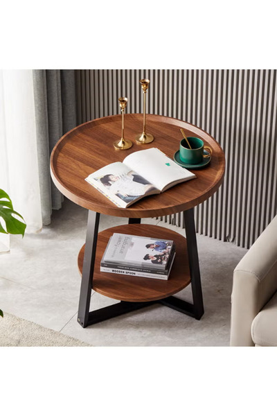 GGEROU 2-Tier Round Side Table with Storage Shelf Edge Protection Tray Sturdy...