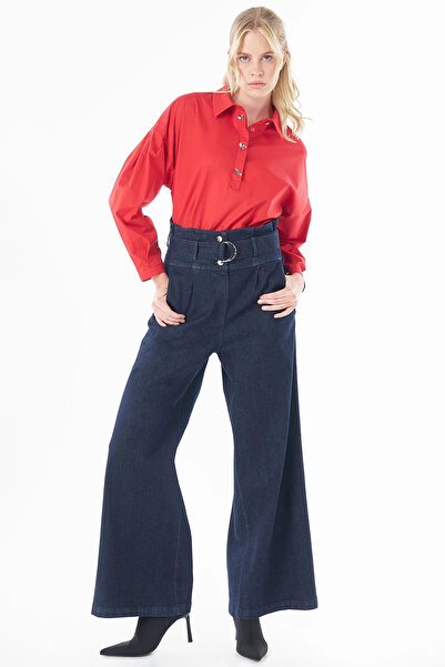 KYR Corsage Waist Denim Trousers Navy Blue