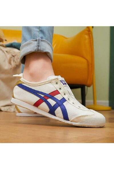 Asics & Onitsuka Tiger أحذية رياضية كاجوال من القماش طراز MEXICO 66 سهلة الارتداء باللون الأبيض/الأحمر/الأزرق/الذهبي