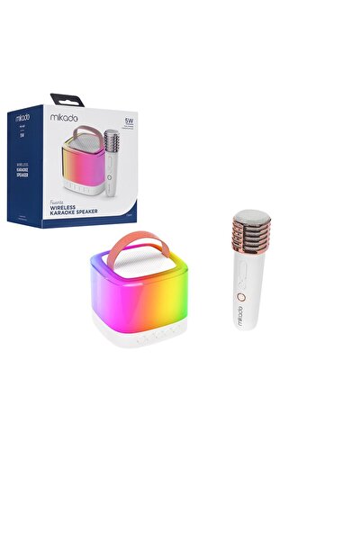 TuğraÇelik MD-16BT Karaoke Bluetooth Hoparlör 5W - Beyaz Mikrofonlu Işıklı TF Kart ve AUX Girişli