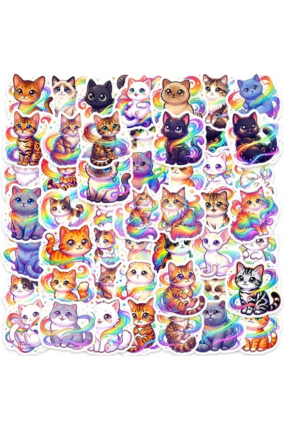 Choice 50pcs x2 50/100 Pcs Cute Cartoon Rainbow Cat Stickers Pack, Vinyl Remo...