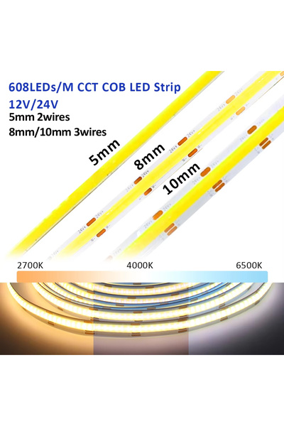 Choice5 5 Meters 2700K-6500K 24V DC 8mm Width PCB DC 12V 24V CCT COB LED Stri...