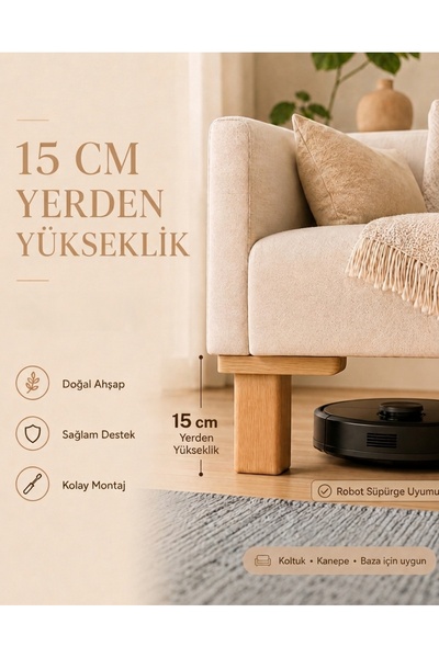 SIER HOME 15 Cm Gürgen Ahşap Mobilya Ayağı – Koltuk, Kanepe ve Baza Uyumlu Kü...