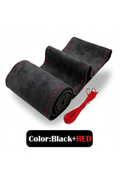 Choice Black Red Line 1pc Hand-Stitched Suede Leather Car Steering Wheel Cove...