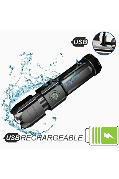 Choice F15-T black Powerful LED Flashlight Rechargeable USB Built-in Lithium ...