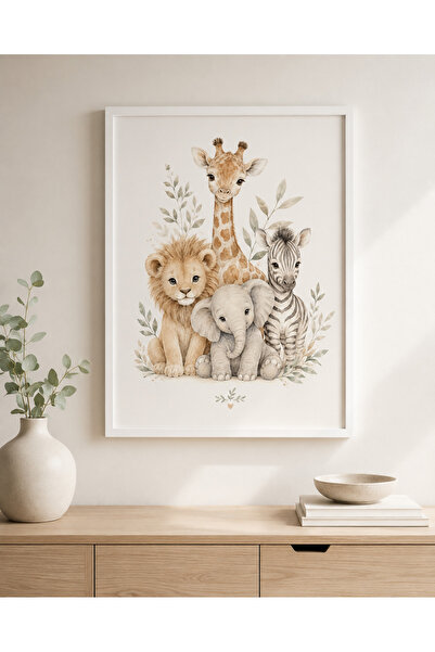 Miutic Print Studio Tablou Personalizat pentru Copii Safari – Leu, Girafă, El...