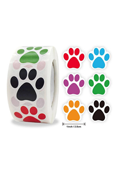 Choice1 1Roll (500pcs) 500 PCS Dog Paw Print Stickers,1 Inch Colorful/Black D...