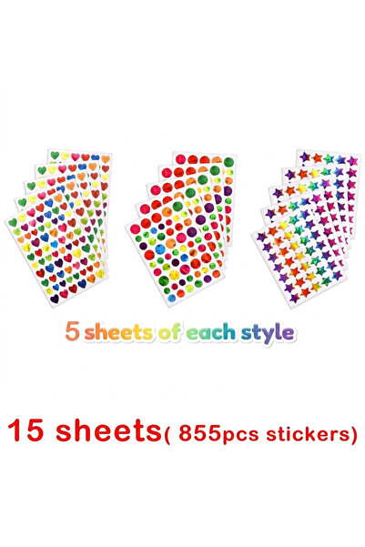 Choice4 15 sheets 171-1710pcs Sparkly Holographic Star Heart Round Dot Sticke...