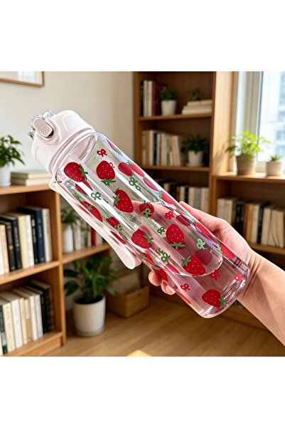 Choice7 750ML Strawberry2 750ML White Water Bottle Full Printed Cartoon Straw...