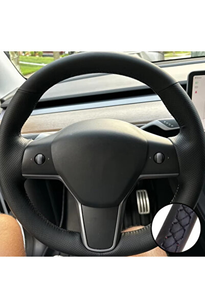 Choice Black Thread Hand Sewn Steering Wheel Cover On Wrap For Tesla Model 3 ...