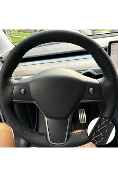Choice5 Gray Thread Hand Sewn Steering Wheel Cover On Wrap For Tesla Model 3 ...