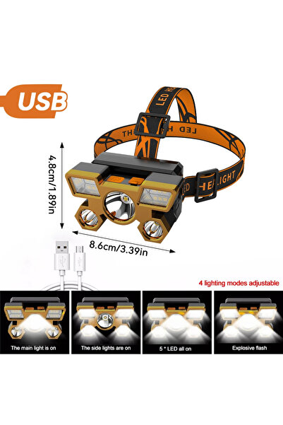 Choice1 XY501 gold 1pcs Rechargeable Headlamp, Portable 5LED Headlight Torch,...