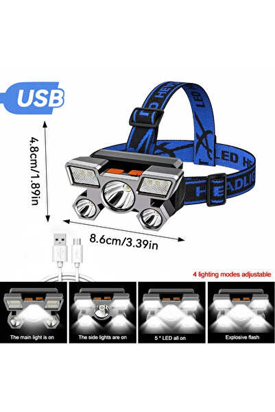 Choice XY501 blue 1pcs Rechargeable Headlamp, Portable 5LED Headlight Torch, ...