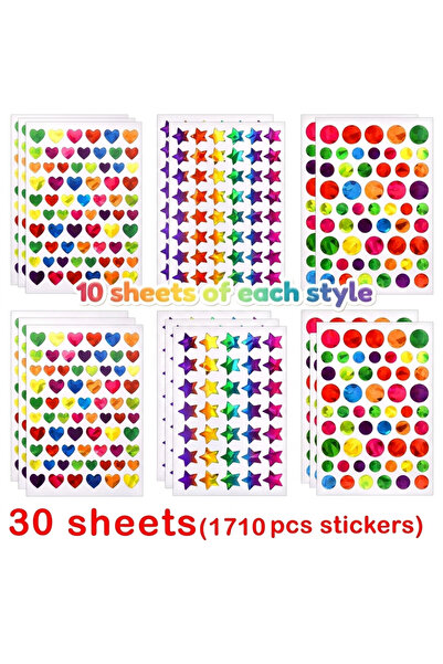 choice2 30 sheets 171-1710pcs Sparkly Holographic Star Heart Round Dot Sticke...