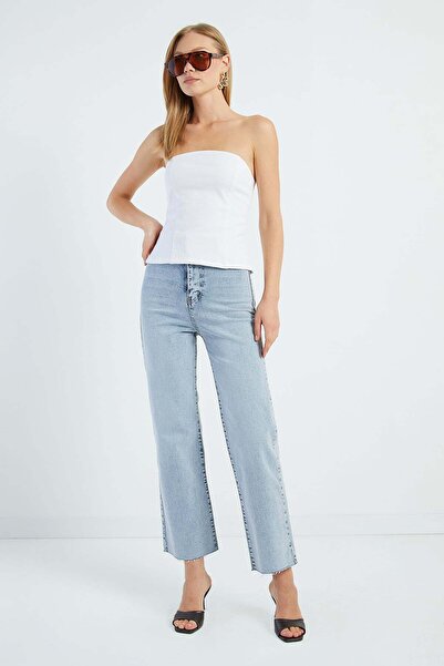 Fulla Moda High Waist Cut-Off Leg Jeans