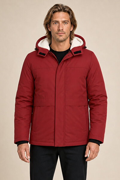 Gizrain Men's Red Fur-Lined Water and Wind-Resistant Ribbed Sleeve Detachable...