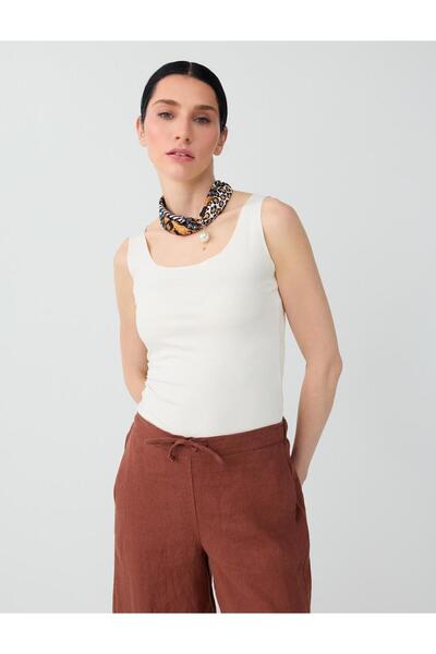Jimmy Key Off-White Square Neck Slim Fit Strappy Tank Top