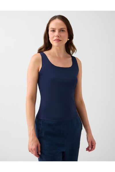 Jimmy Key Navy Blue Square Neck Slim Fit Strappy Tank Top