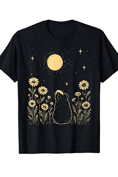 29CUN Floral Guinea Pig Moon Celestial Night Flower Animal Lover T-Shirt