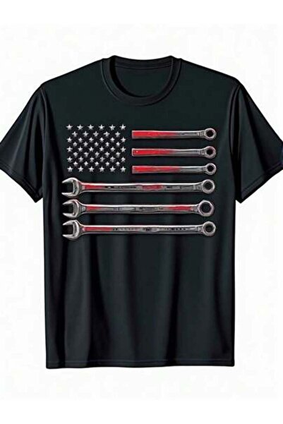 2BIR Mens Womens Patriotic For Mechanic T-Shirt - Heavy-Duty 100%, Black With...