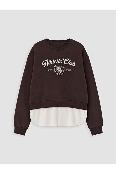 LC Waikiki Lcw Kids Brown Printed Girls' Thick Sweatshirt