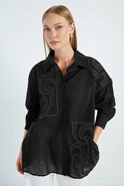 Fulla Moda Embroidered Semi-Transparent Casual Shirt