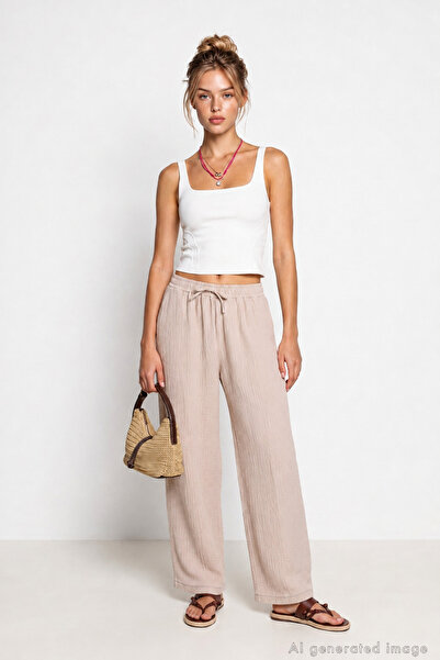 Lovelyİstanbul Muslin Palazzo Trousers Lmx0008 Stone
