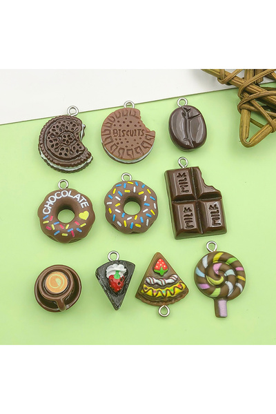 Choice Mix-10pcs 10pcs Brown 3D Food Charms Resin Cake, Donut, Lollipop, Cook...