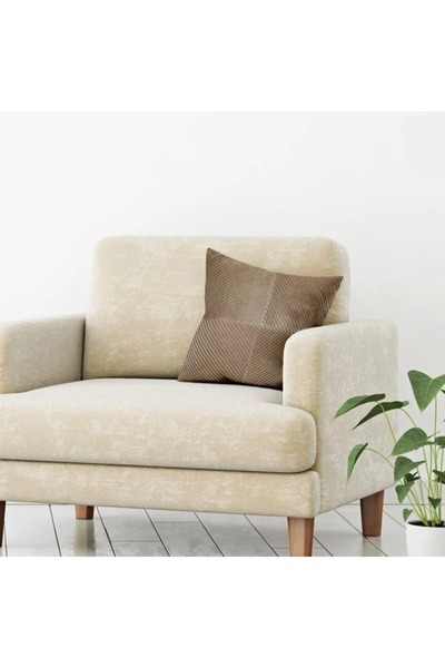 Generic Pernă decorativă din catifea taupe cu dungi în relief 45 x 45 cm