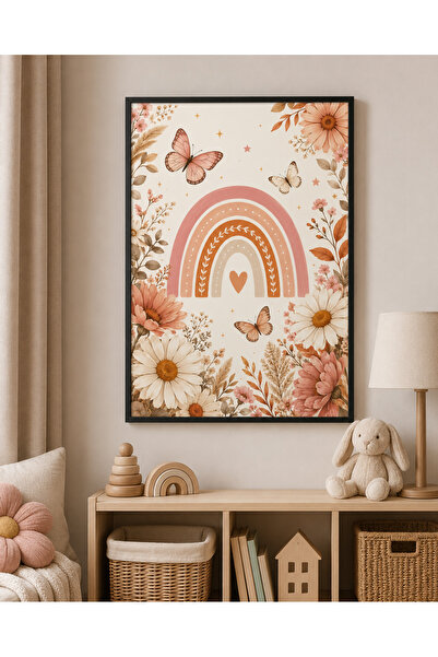 Miutic Print Studio Tablou Decorativ pentru Copii cu Curcubeu Boho, Flori și ...