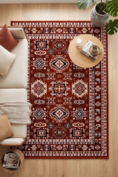 Halispecial Kayra Lüks Retro Eskitme Desenli Salon Halısı Pamuk Dokuma Kaymaz...