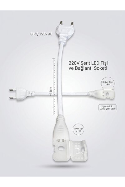 YEO AYDINLATMA 220 Volt Hortum Şerit LED Ara Bağlantı Fişi Ve Geçmeli Soket Seti
