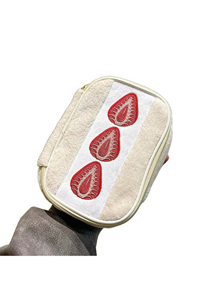 Choice Strawberry Ins-style Plush Makeup Bag Featuring Strawberry Embroidery,...