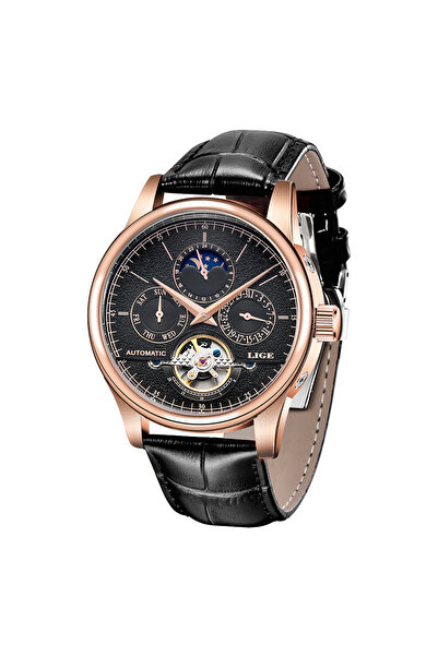 choice2 LIGE Gold black LIGE Brand Classic Mens Retro Watches Automatic Mecha...