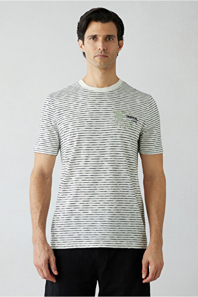 Kiğılı Tricou din bumbac cu imprimeu în dungi, croială normală, cu guler rotund