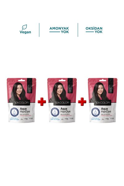 Sea Color 3'lü Aqua Hair Dye Suyla Aktifleşen Toz Saç Boyası 3.0 Koyu Kahve