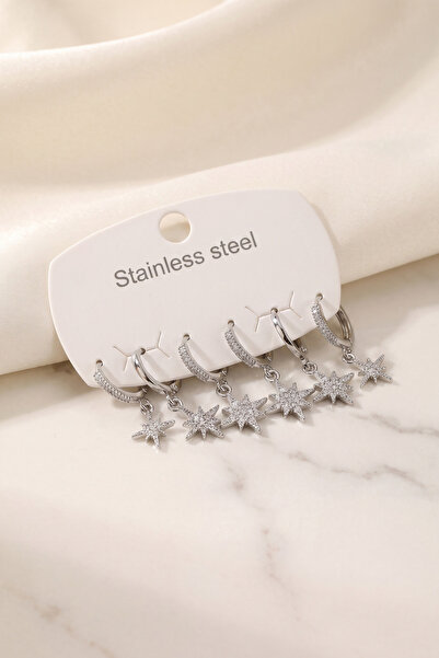 Epilons 316L Steel Silver Color Pole Star Model Women's Earring Set