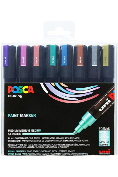 POSCA PC5M Στυλό μεσαίας μύτης, μεταλλικά χρώματα, 8 τεμάχια