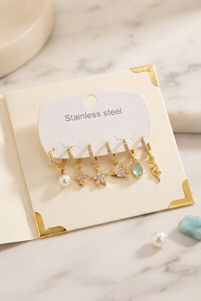 Skygo 316L Steel Gold Color Fish and Sea Concept Earring Set Tj-Bkp12068