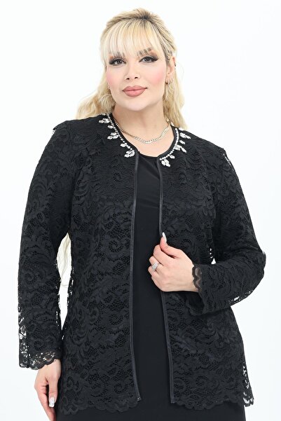 Ladies First Büyük Beden 4068 Siyah Ceket+Bluz Takım