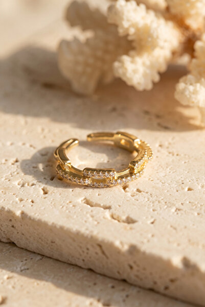 Skygo Gold Color Zircon Stone Chain Model Women's Ring Tj-Byk4242