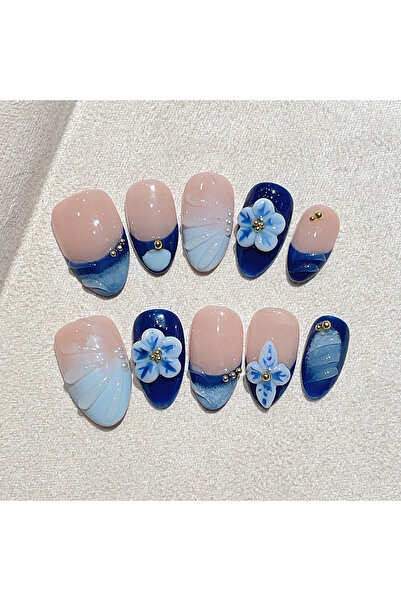 Choice L 10pcs Short Almond Handmade Press On Nails Kit, Nude Fake Nails, Vin...